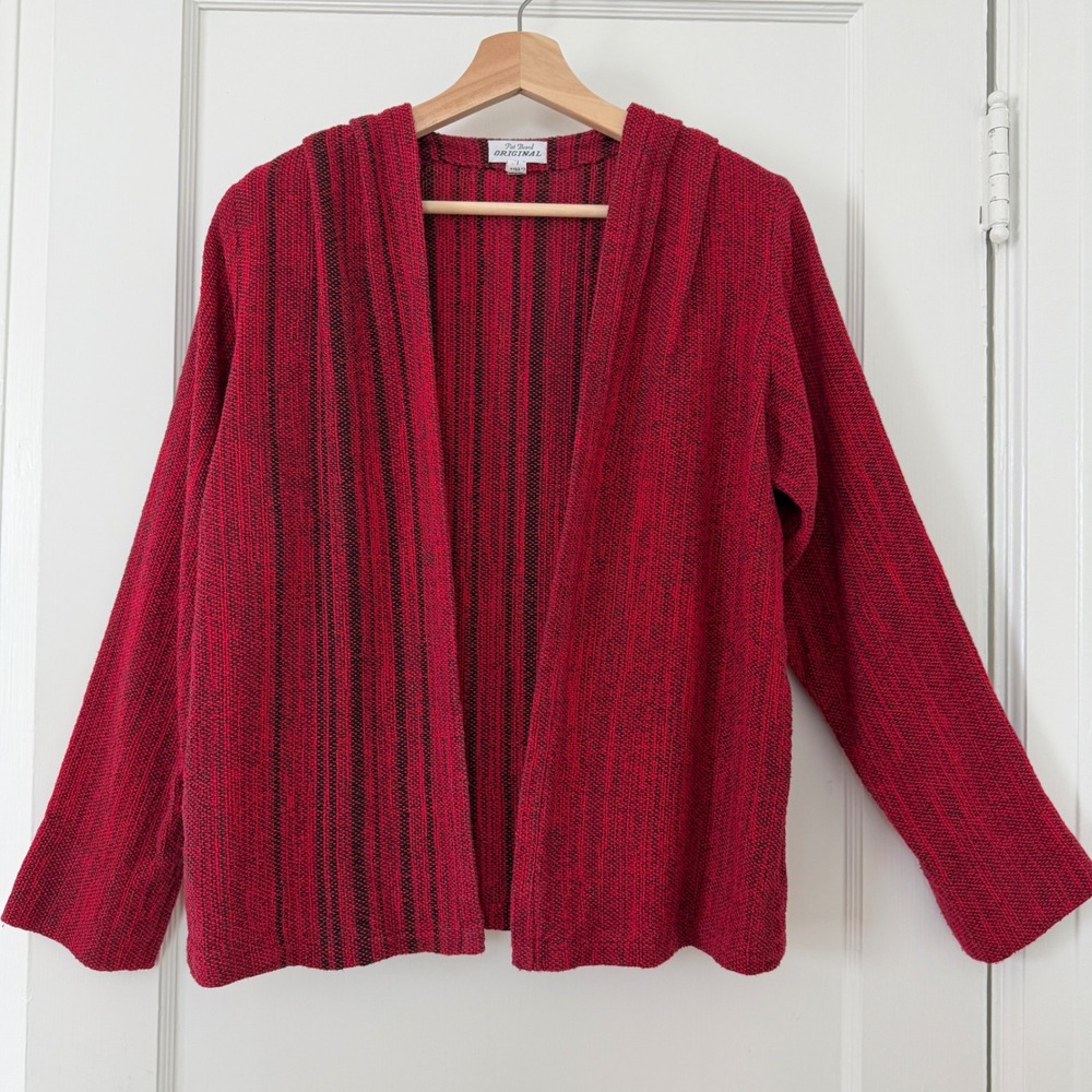 Handmade Handwoven Red Cotton Cardigan Jacket Size M/L: Boho, Artsy, Art to Wear
